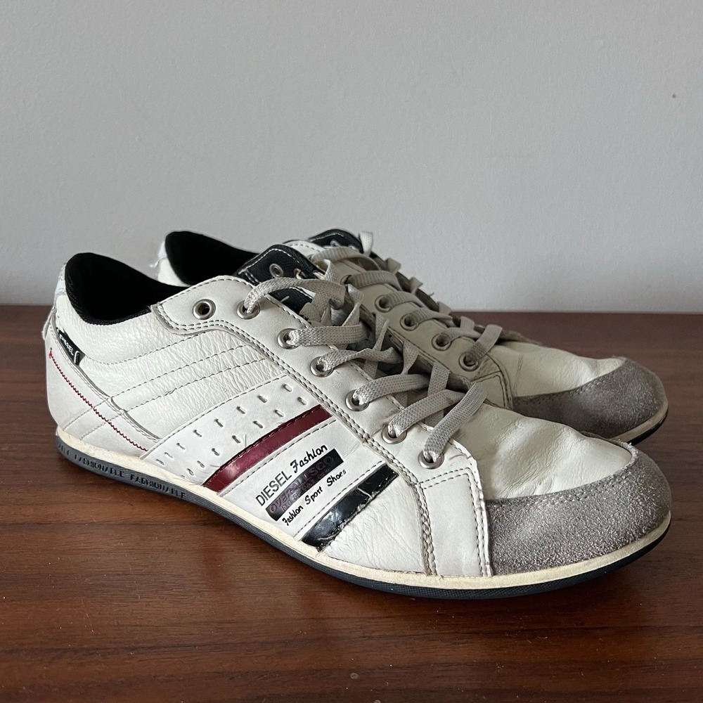 Vintage Diesel Leather Sneakers White Low Top Casual Shoes Men's US 9.5